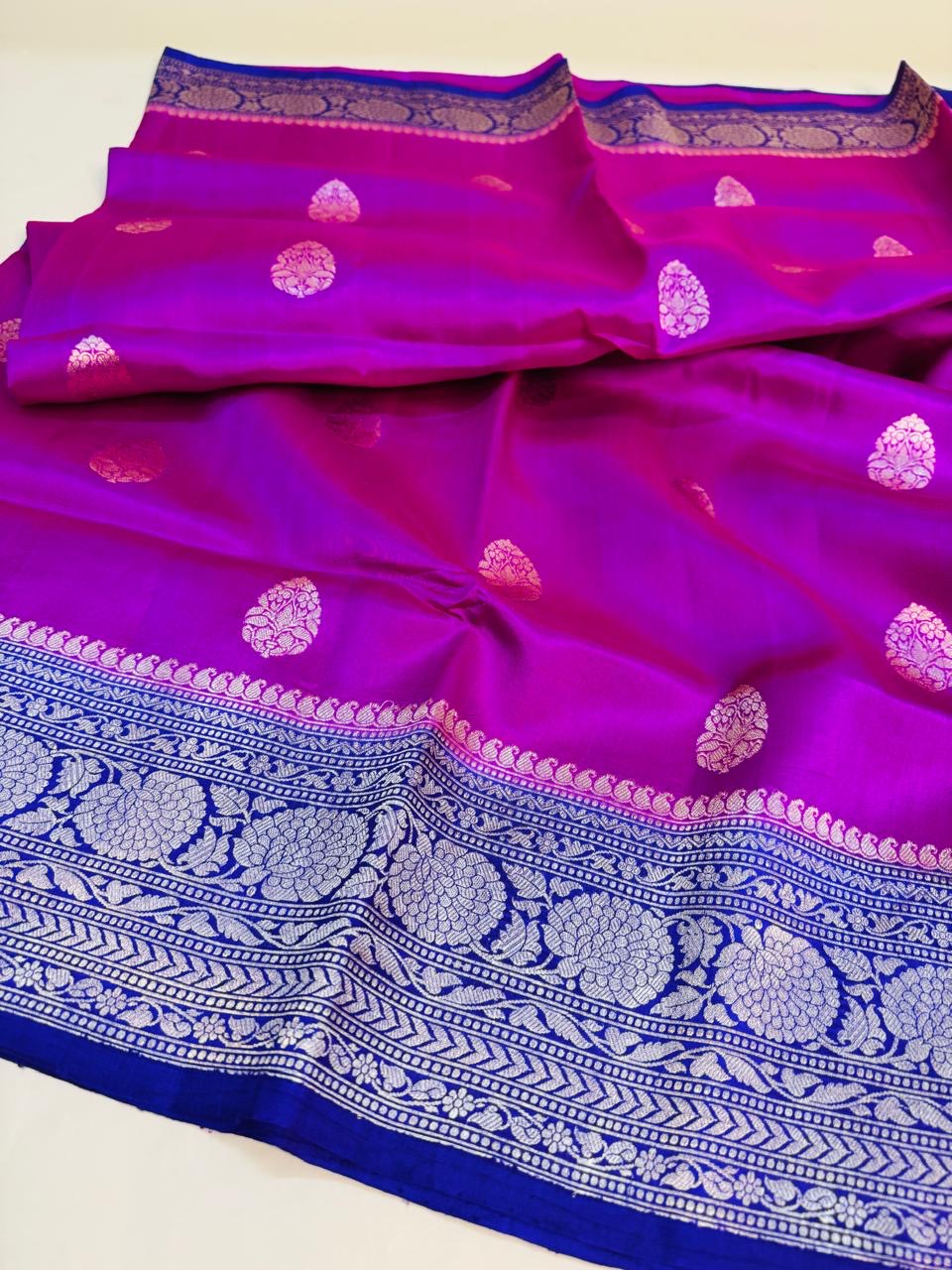 Hot Pink Mango Silk Buti Saree
