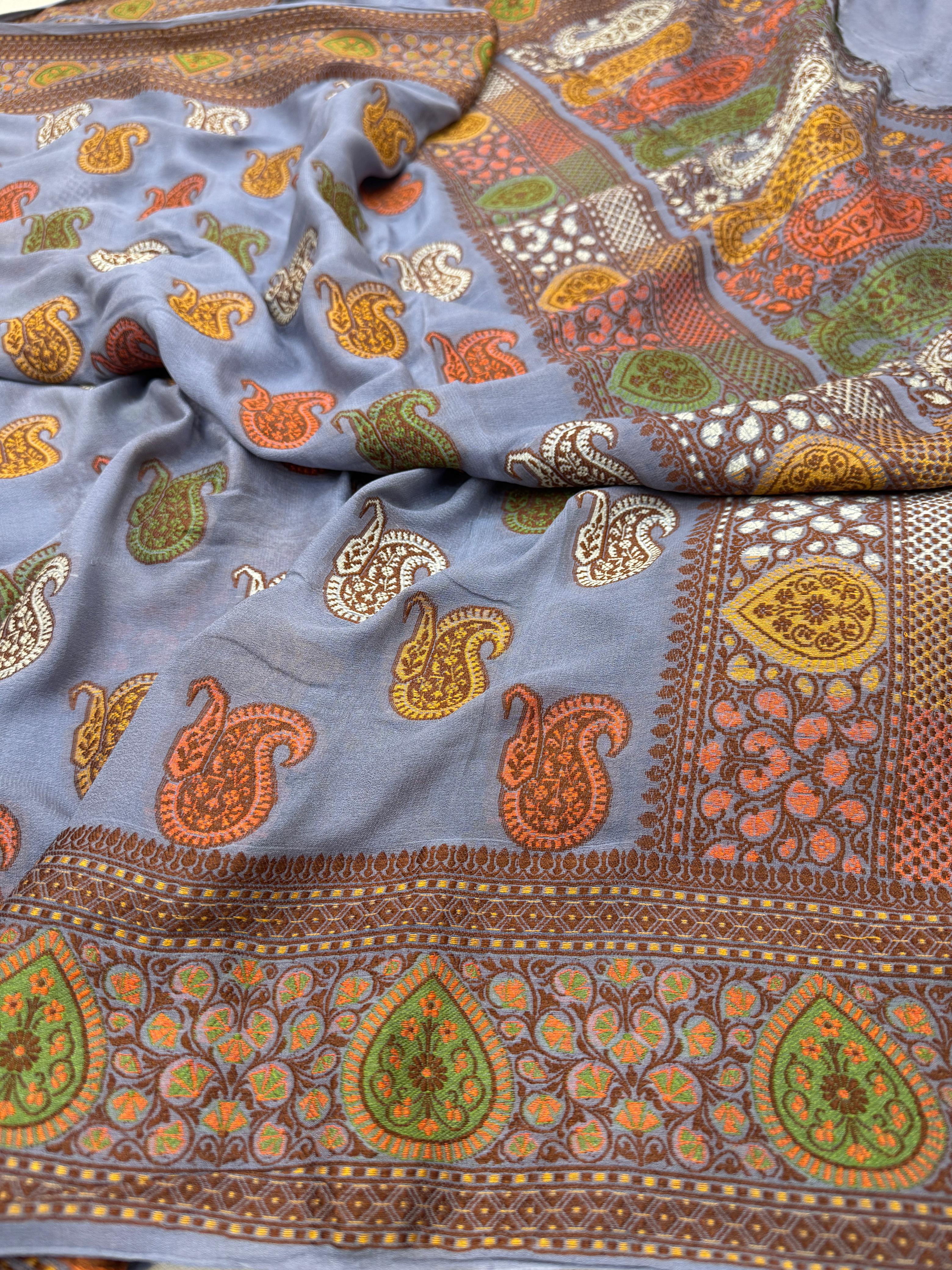 Pure Banarasi Chiffon Silk Paislay Design Saree