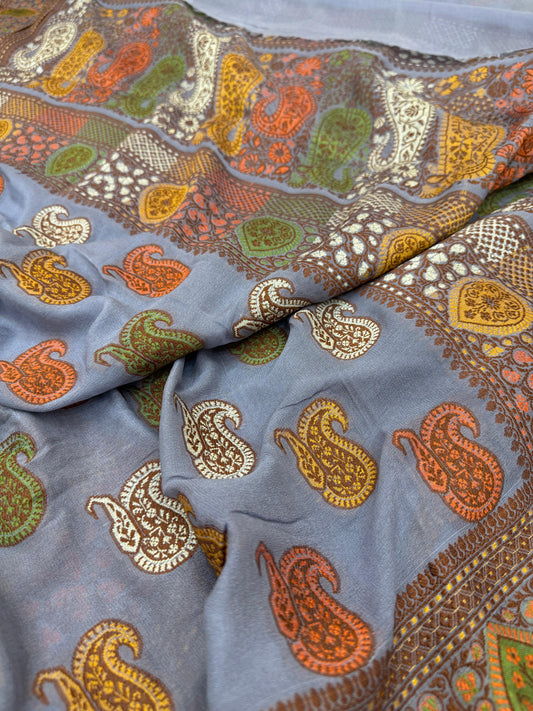 Pure Banarasi Chiffon Silk Paislay Design Saree