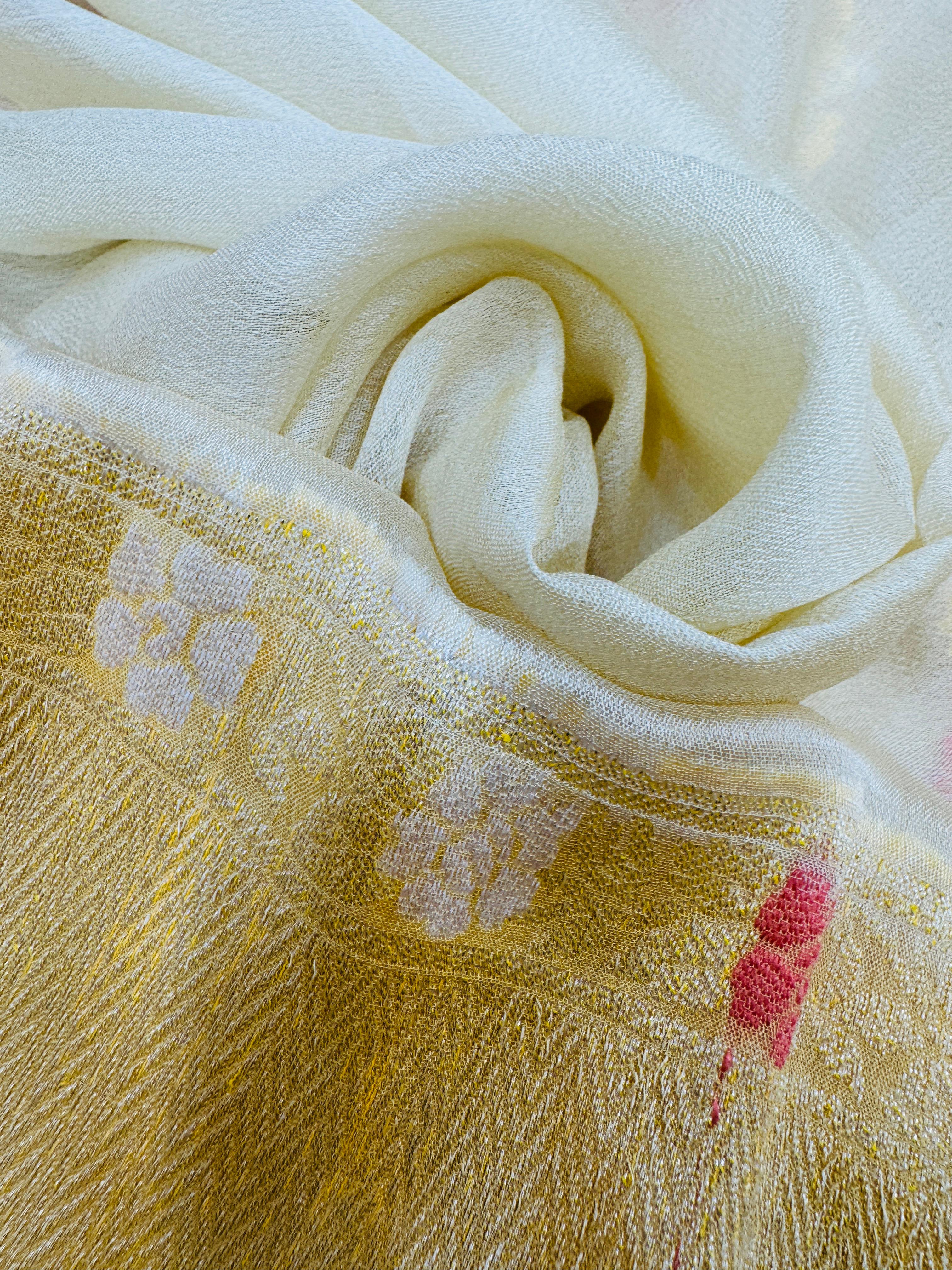 Pure Banarasi Chiffon Tilfi Rose Buta Saree