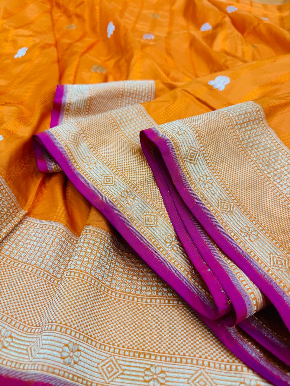 Katan Silk Stripe Buti Saree