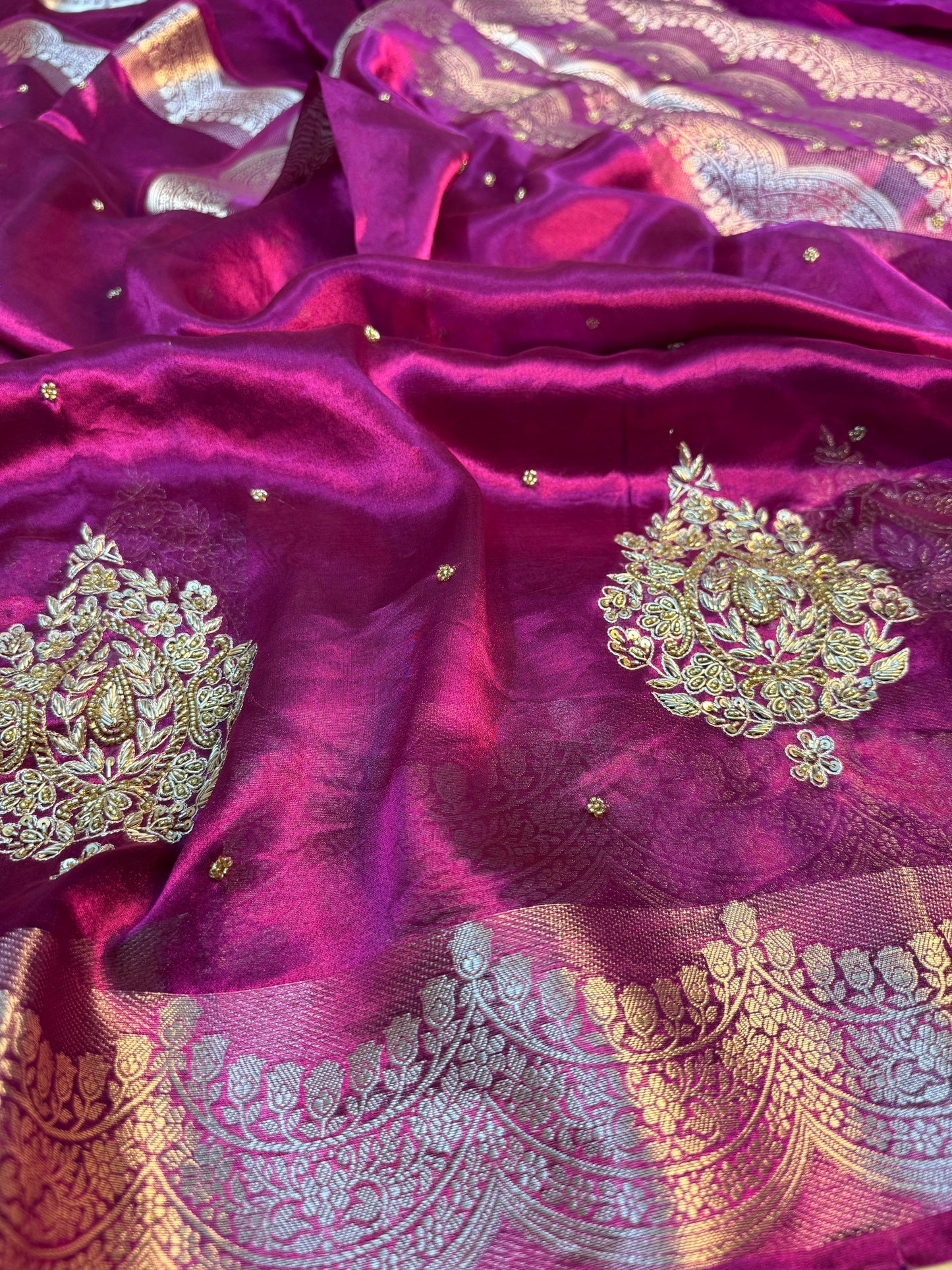 Pure Banarasi Tissue Silk Hand Embroidery Saree