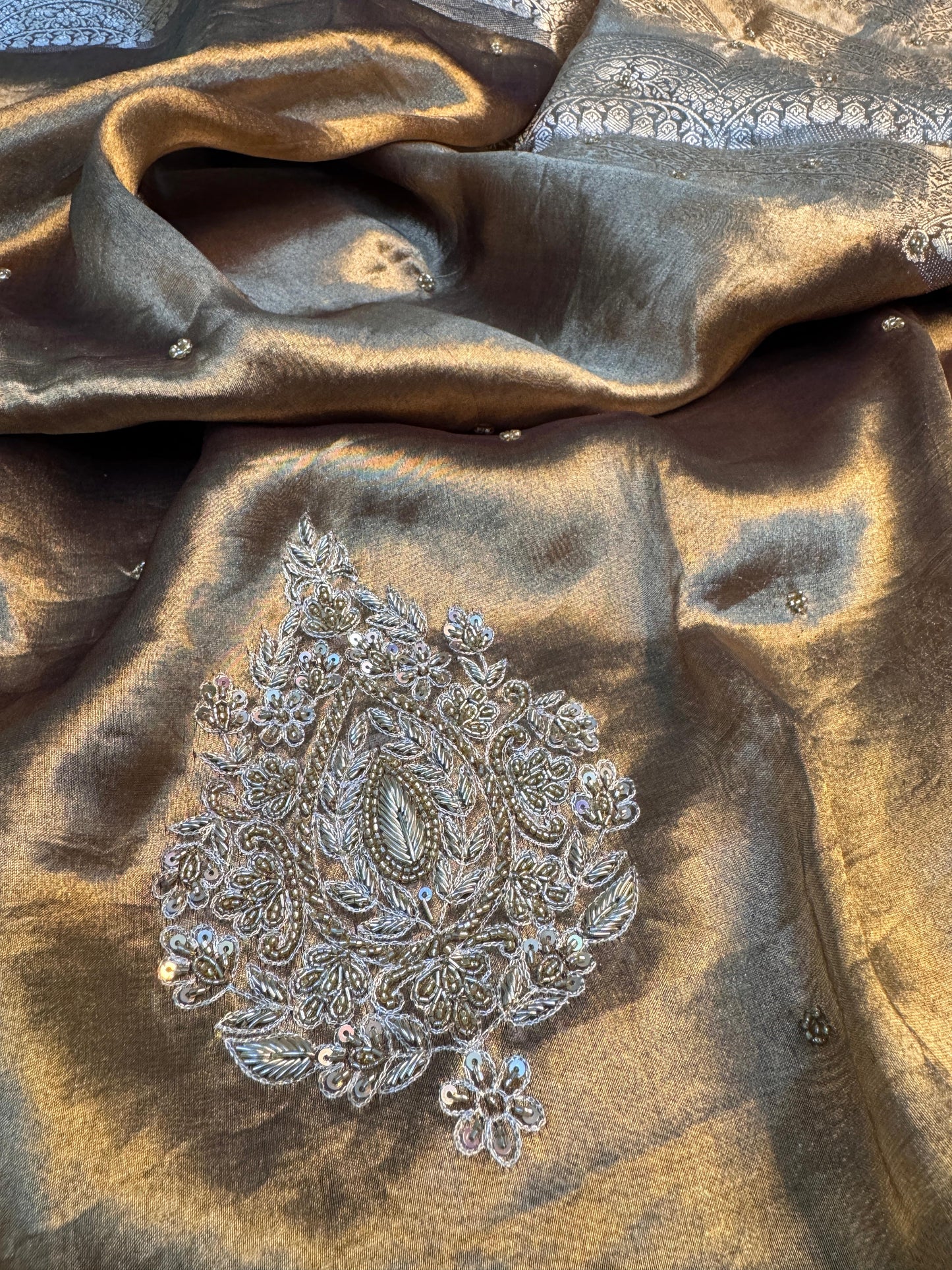 Pure Banarasi Tissue Silk Hand Embroidery Saree