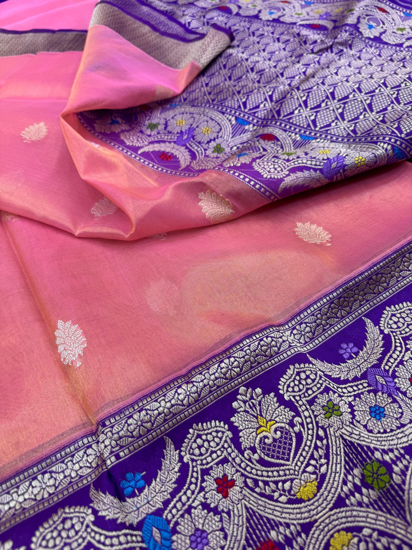 Pure Banarasi Katan Tissue Silk Kadiyal Border Saree