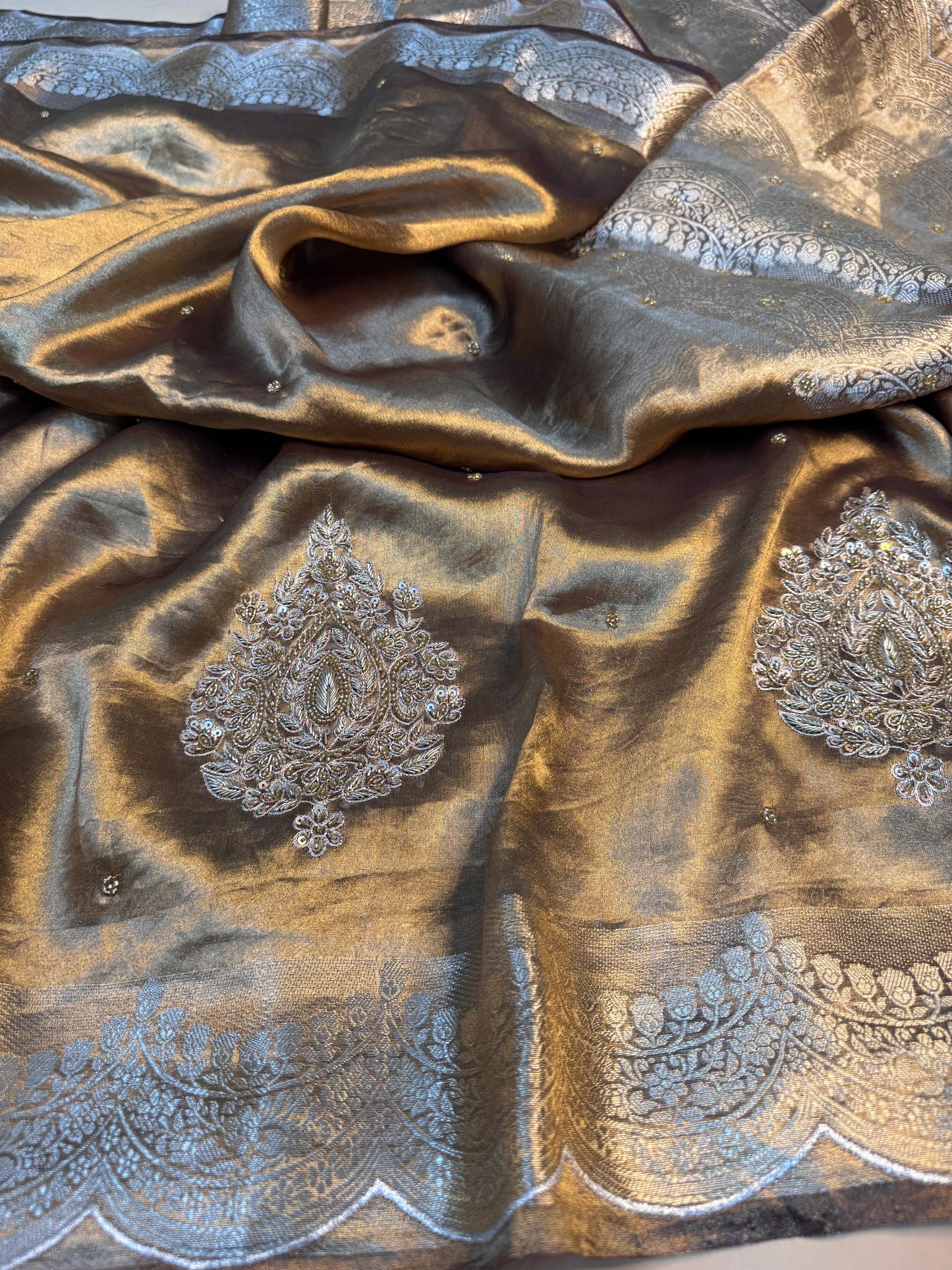 Pure Banarasi Tissue Silk Hand Embroidery Saree
