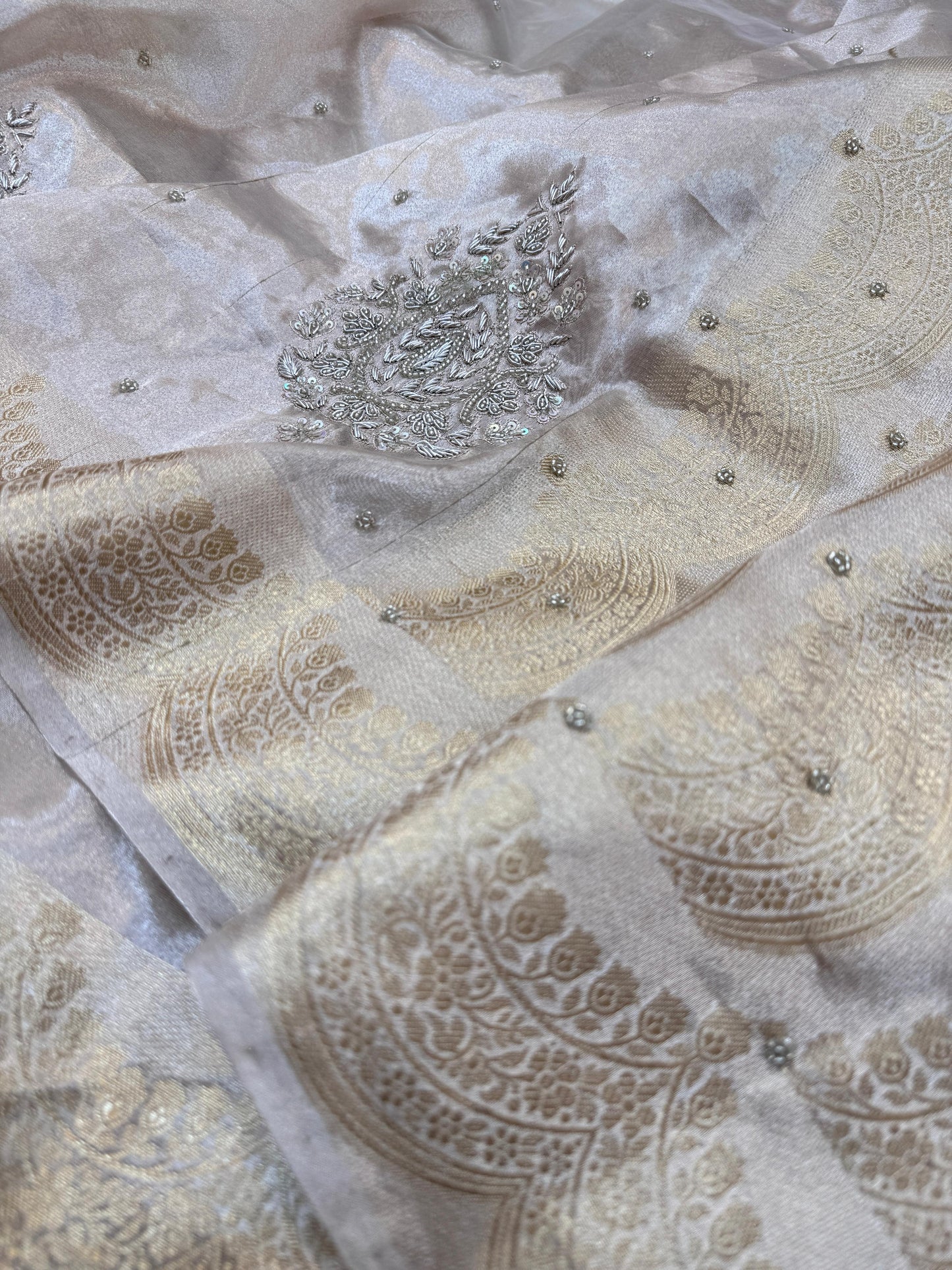 Pure Banarasi Tissue Silk Hand Embroidery Saree