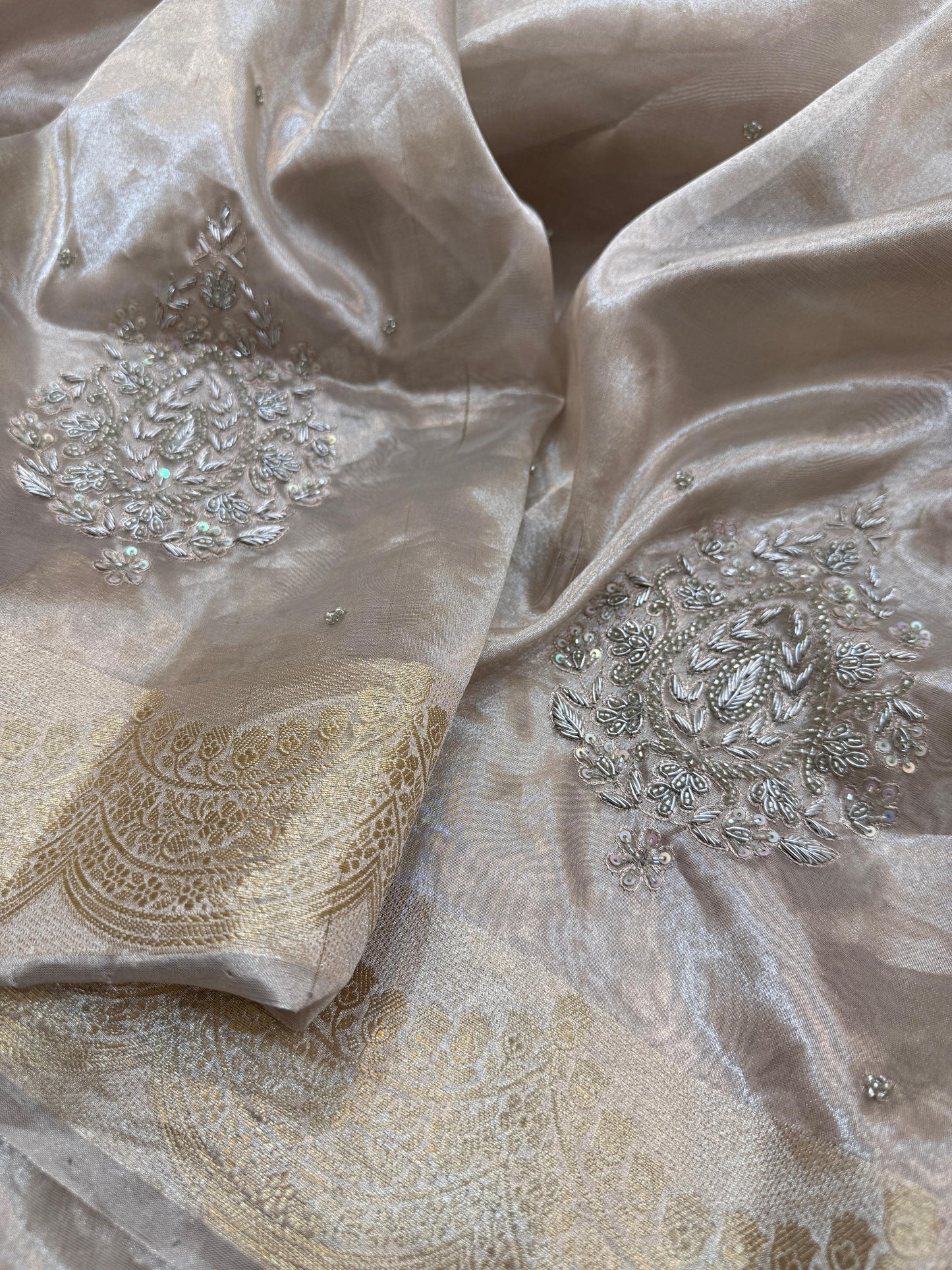 Pure Banarasi Tissue Silk Hand Embroidery Saree