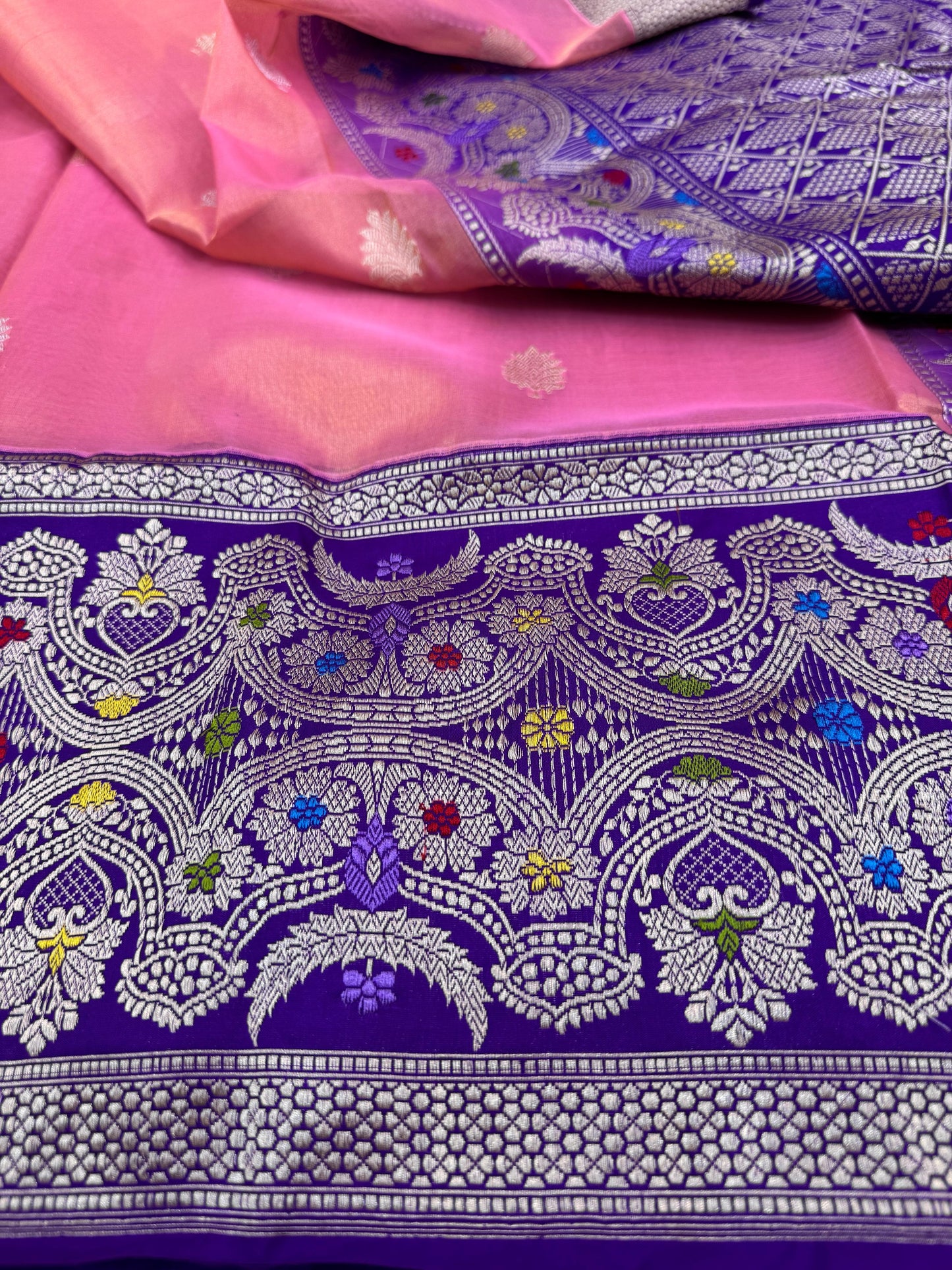 Pure Banarasi Katan Tissue Silk Kadiyal Border Saree