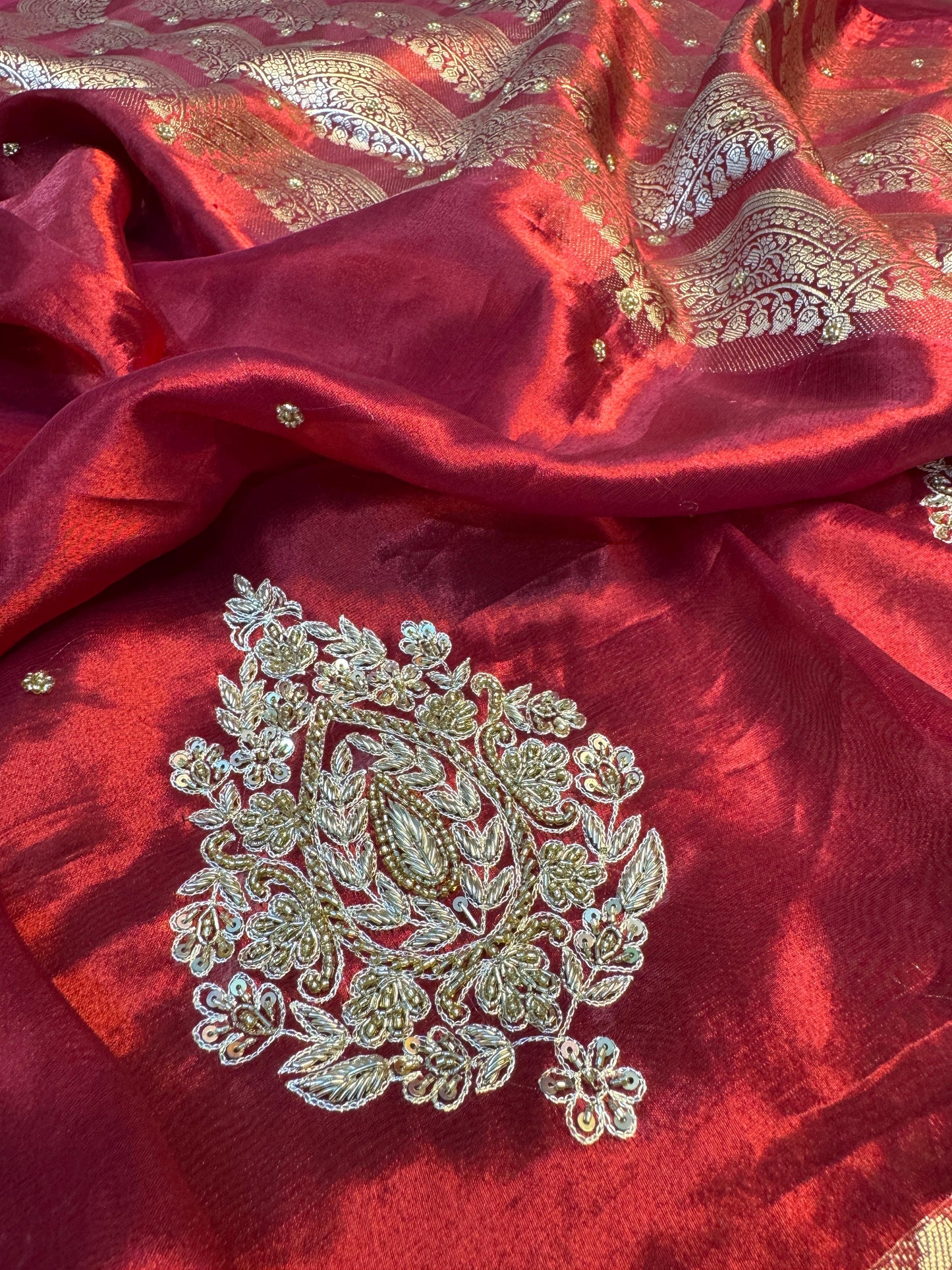 Pure Banarasi Tissue Silk Hand Embroidery Saree