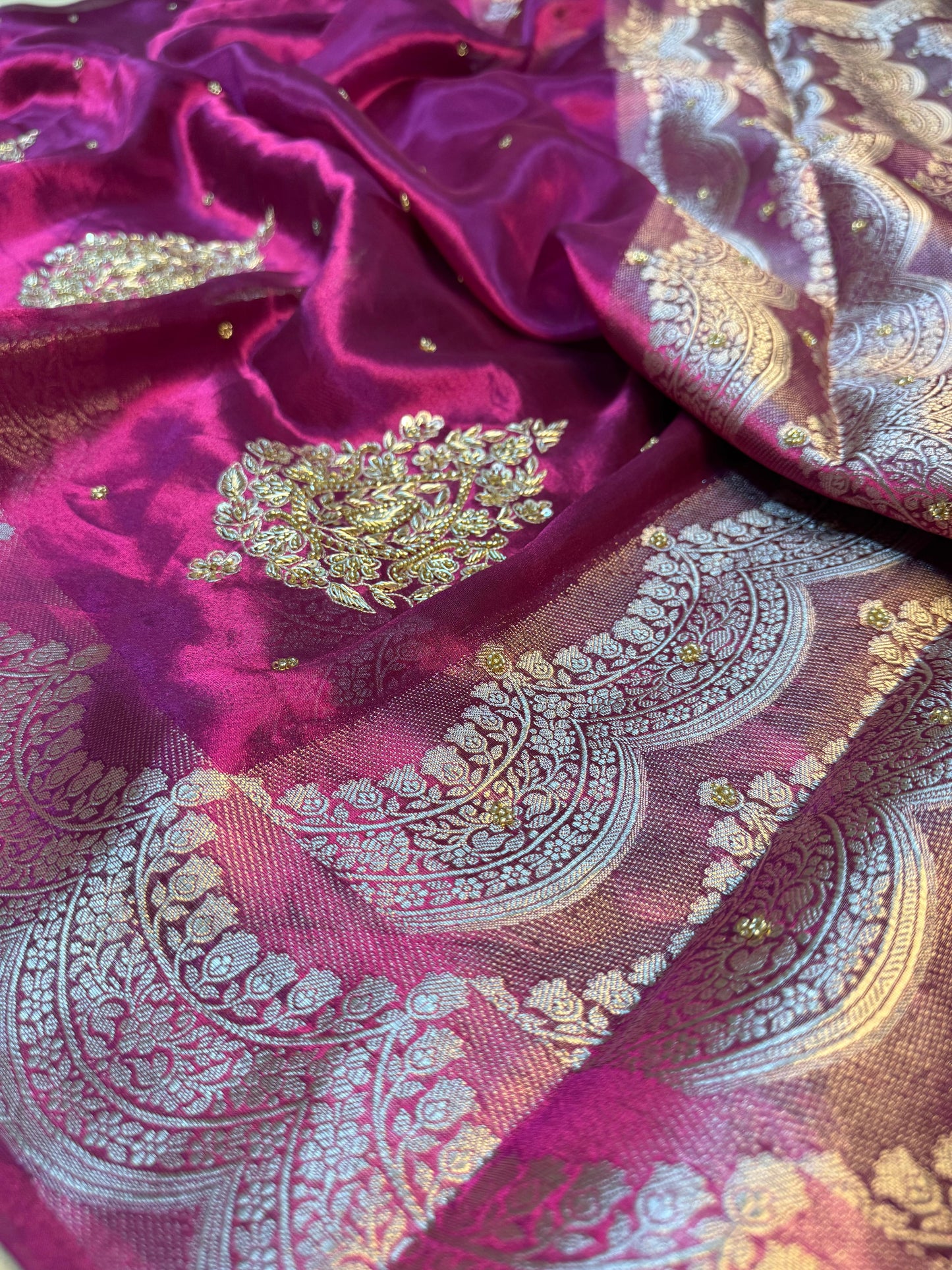 Pure Banarasi Tissue Silk Hand Embroidery Saree