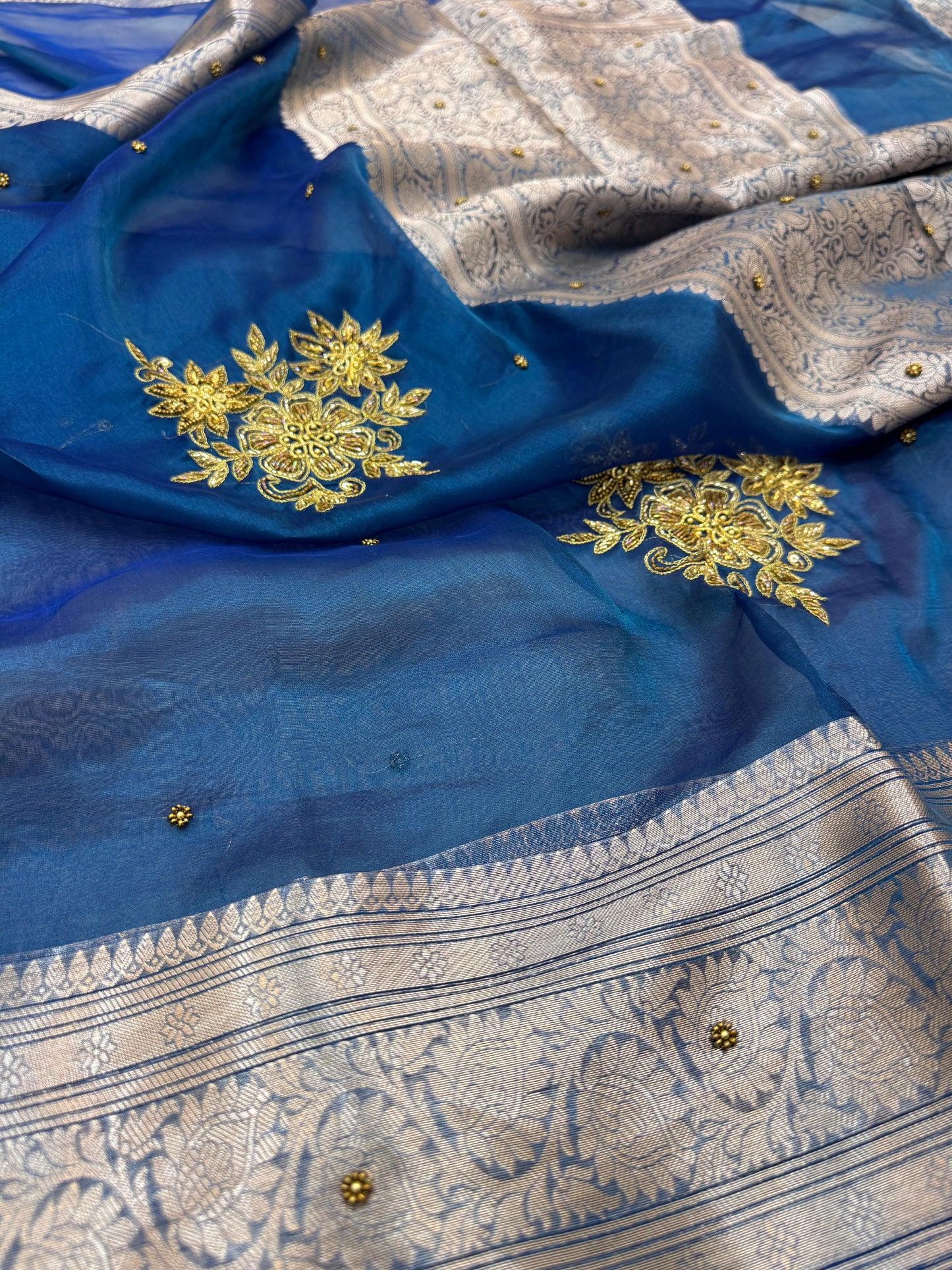 Pure Banarasi Tissue Silk Hand Embroidery Saree