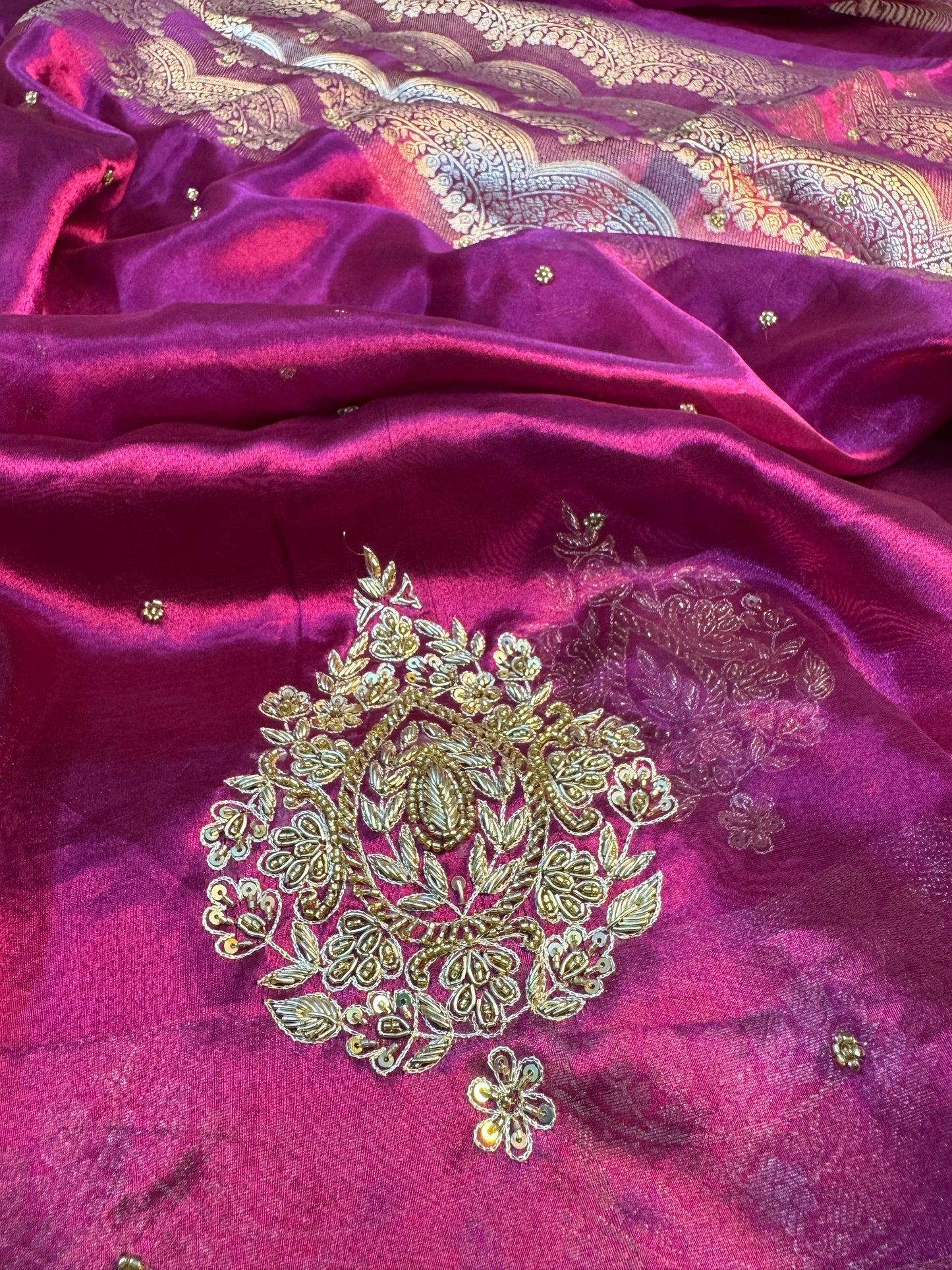 Pure Banarasi Tissue Silk Hand Embroidery Saree