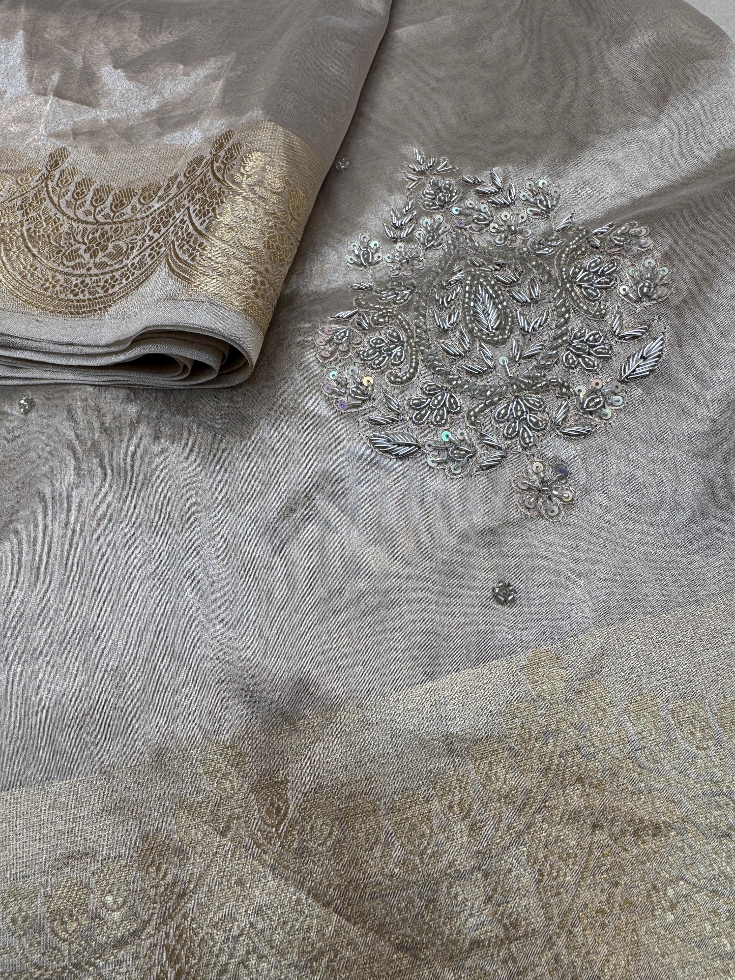 Pure Banarasi Tissue Silk Hand Embroidery Saree