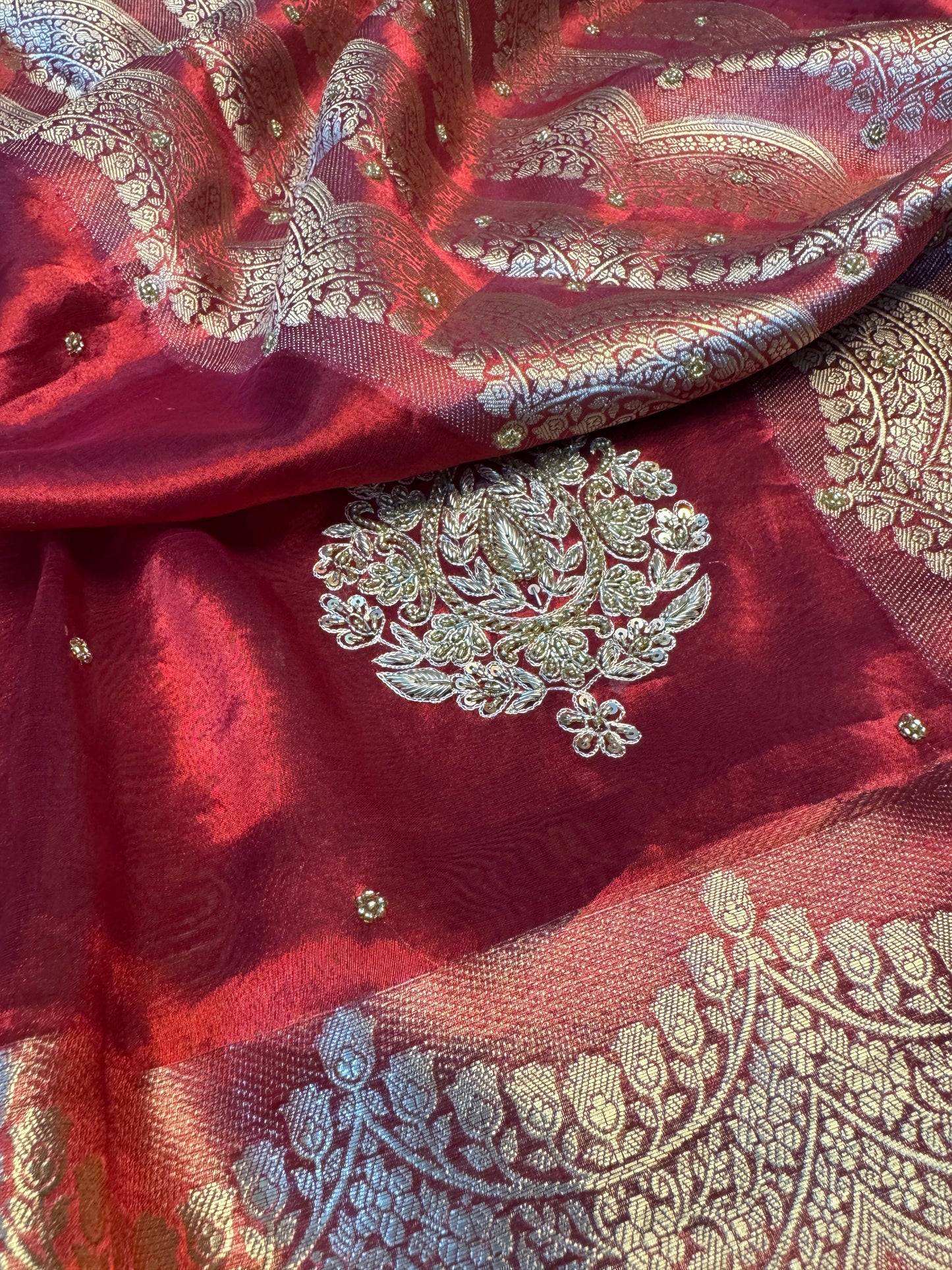Pure Banarasi Tissue Silk Hand Embroidery Saree