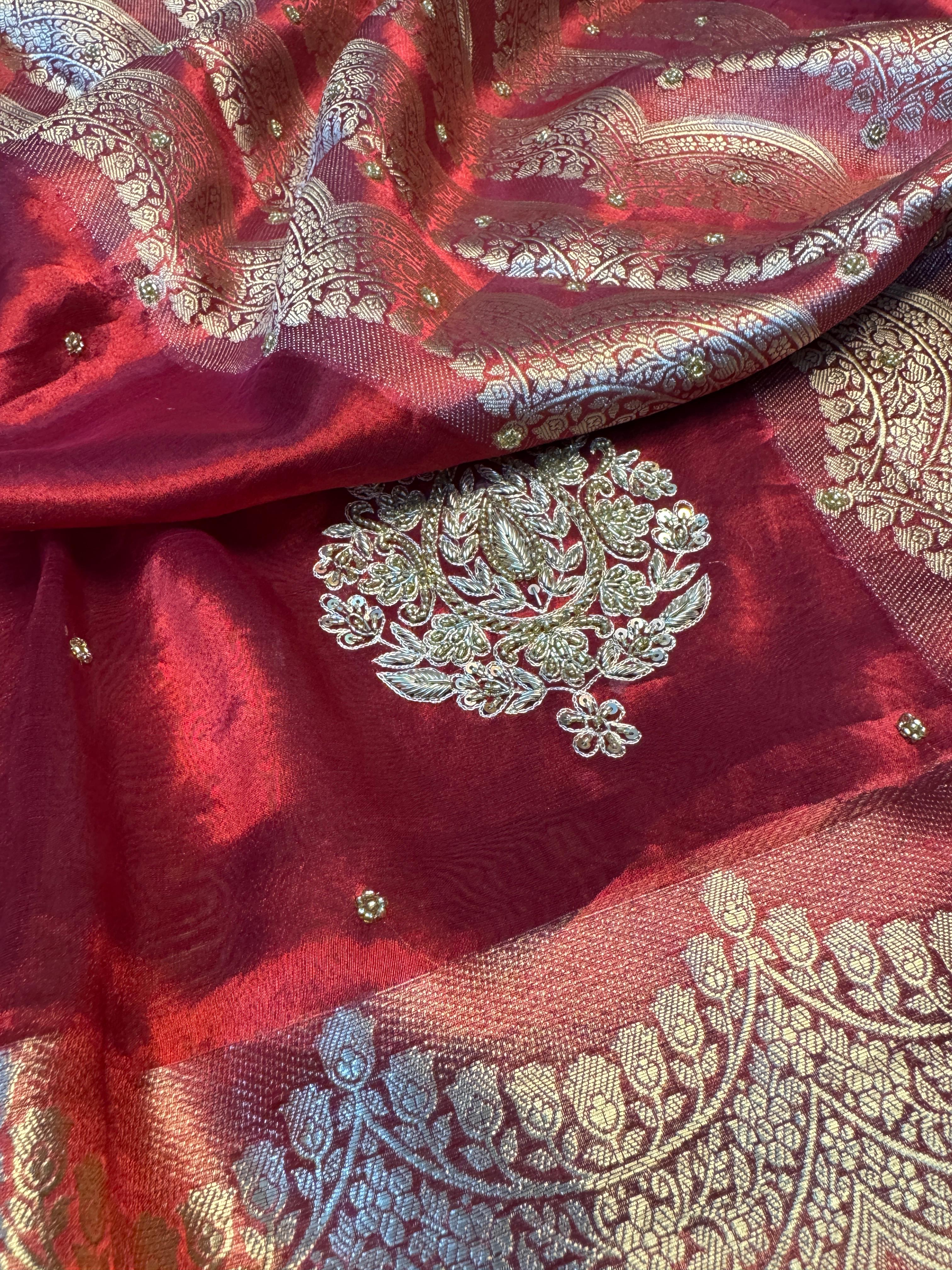 Pure Banarasi Tissue Silk Hand Embroidery Saree