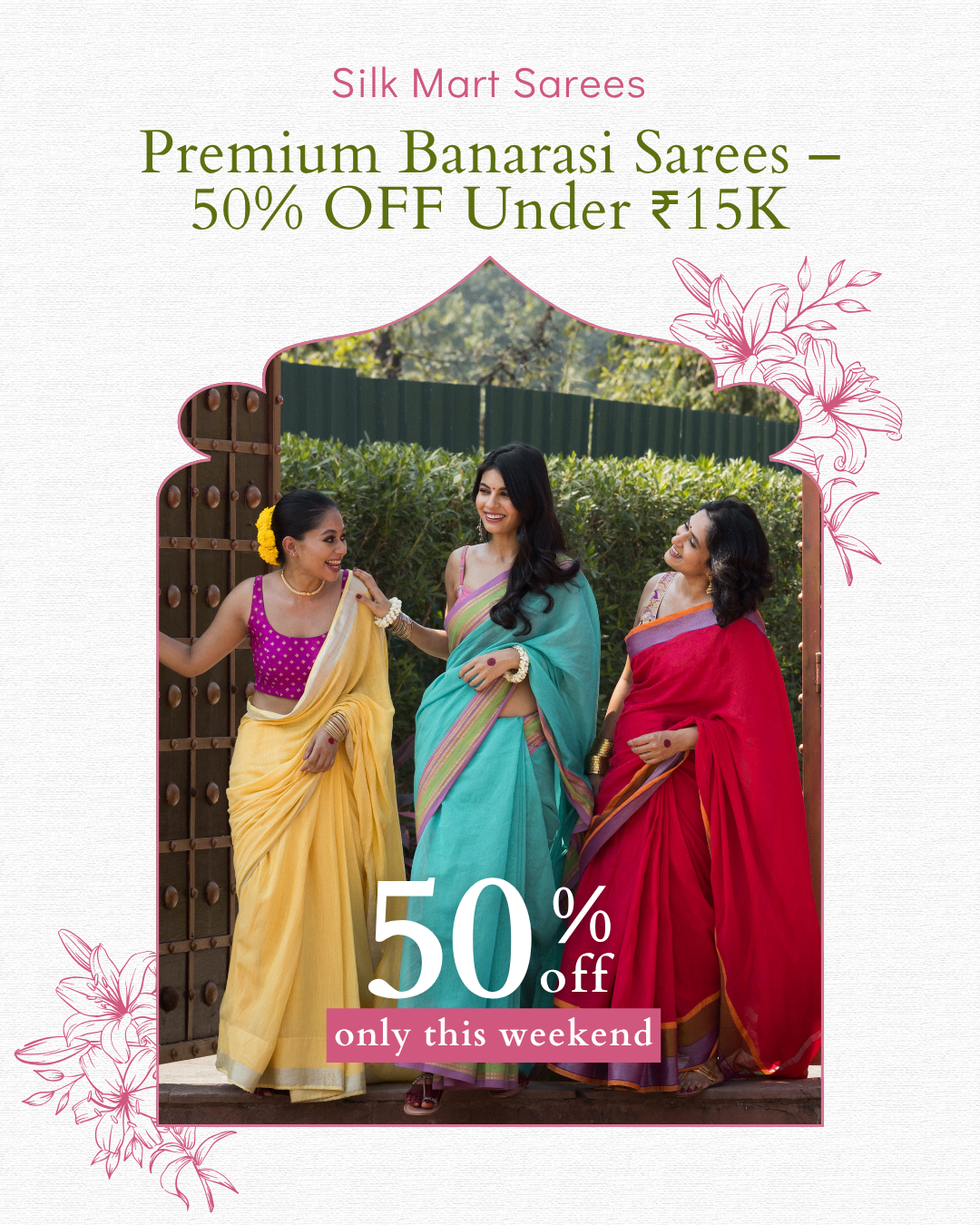 Premium Banarasi Sarees – 50% OFF Under ₹15K