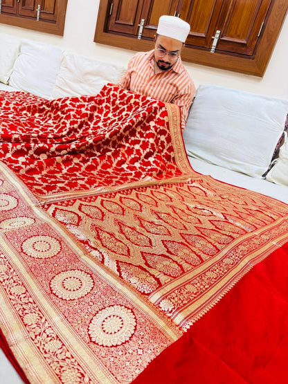 Pure Banarasi Satin Jaal Skirt Border Saree