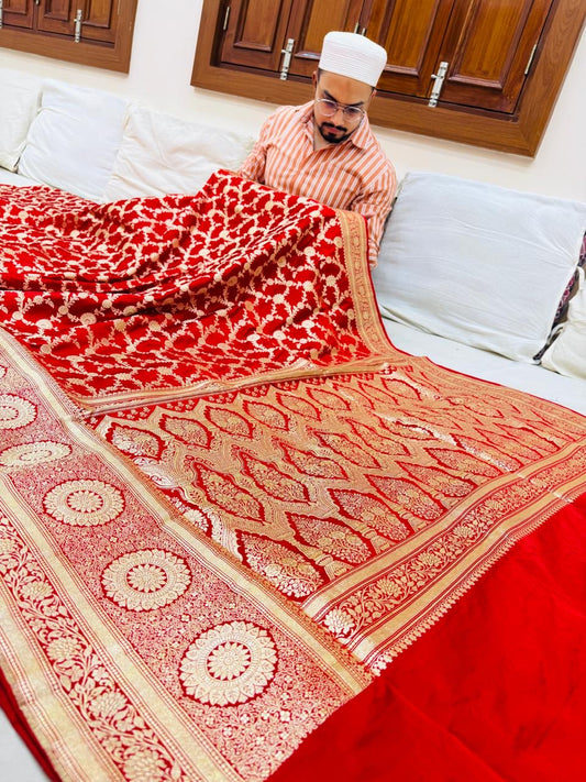 Pure Banarasi Satin Jaal Skirt Border Saree