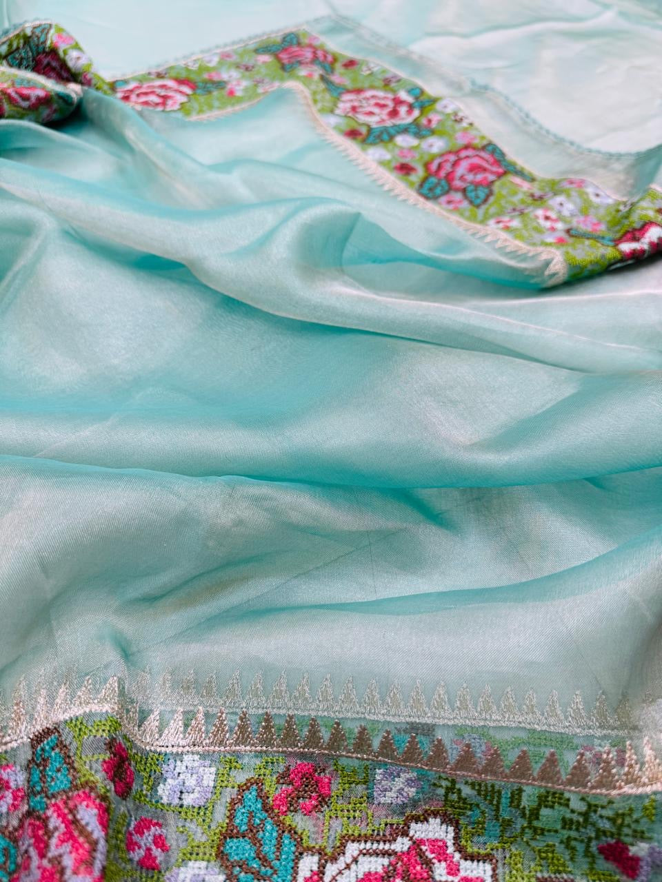 Tissue Stripe Embroidery Saree