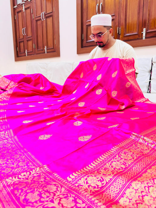 Pure Banarasi Katan Silk Kadhwa Buta Saree