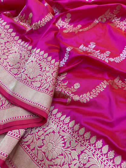 Pure Banarasi Katan Silk Kadhwa Cross Saree