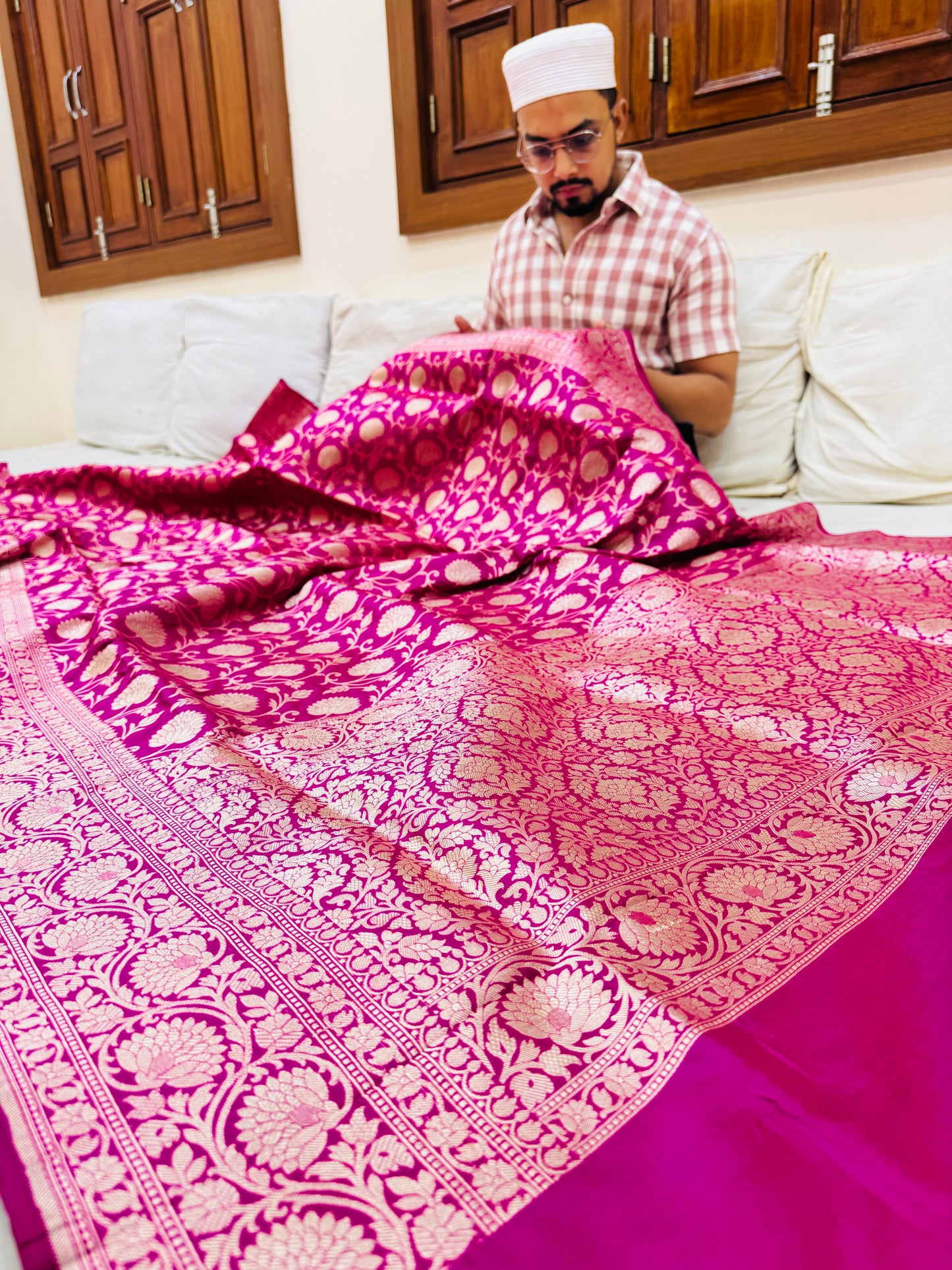 Pure Banarasi Katan Silk Jaal Saree