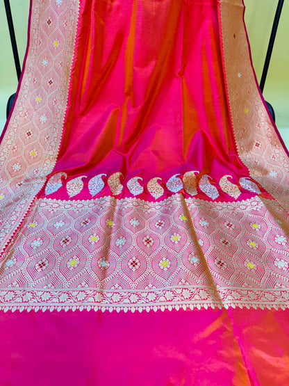Pure Banarasi Katan Silk Tanchoi Skirt Mina Border Saree
