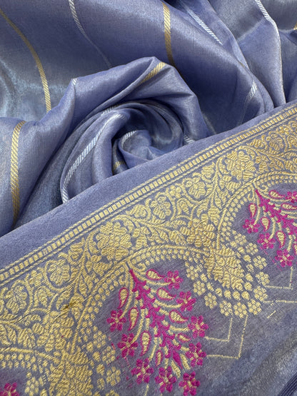 Pure Banarasi Katan Tissue Silk Kadiyal Border Saree