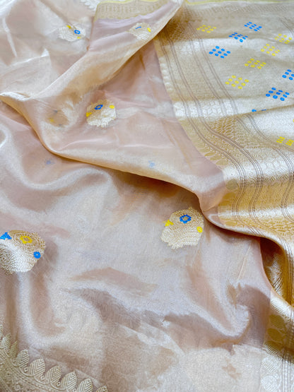 Pure Banarasi Kora Tissue Silk Kadhwa Buta Saree