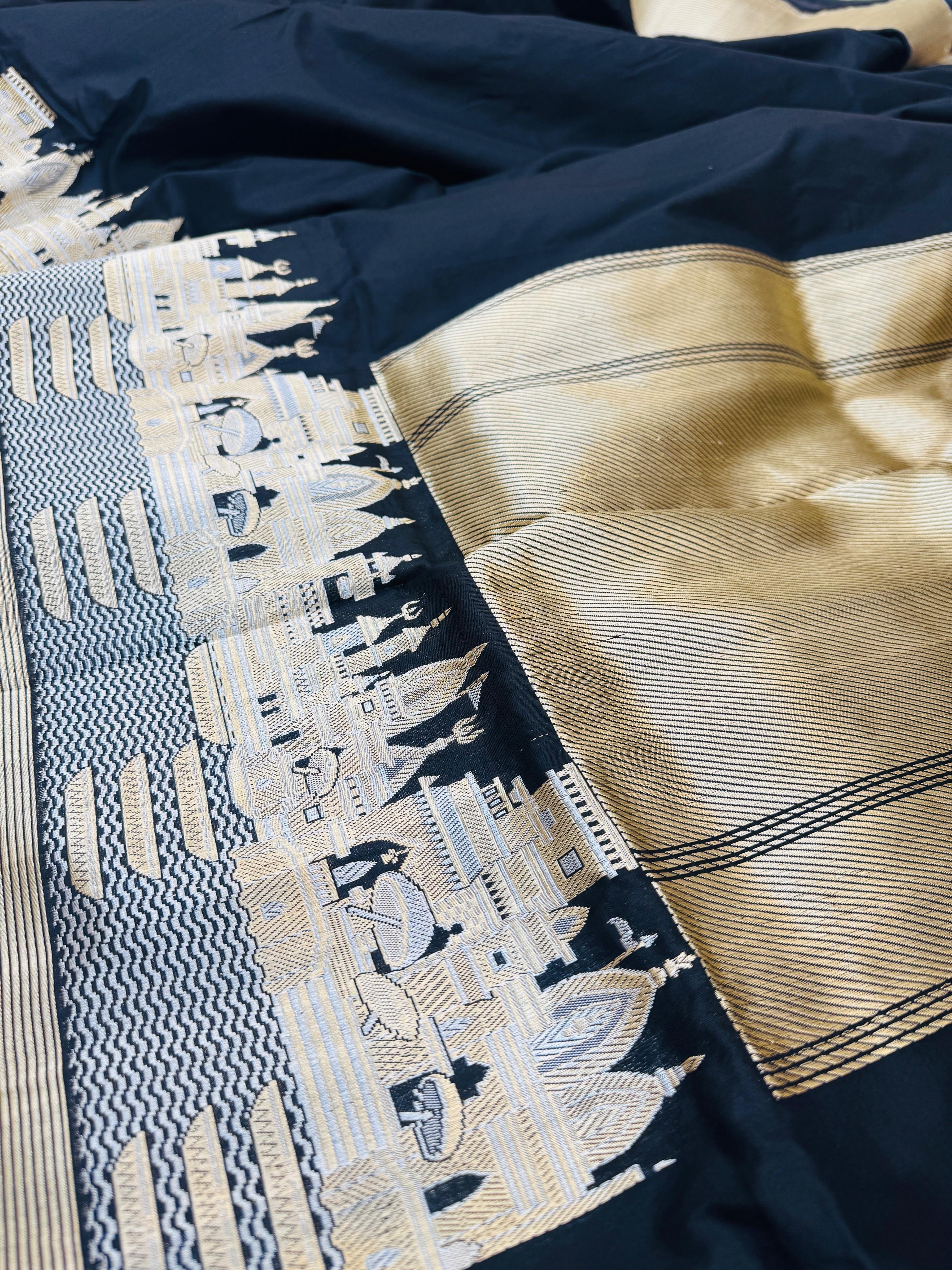 Pure Banarasi Katan Silk Plain Ghat Saree