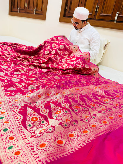 Pure Banarasi Katan Silk Mina Jaal Saree