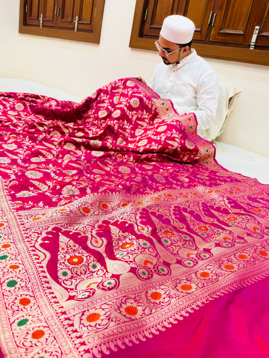 Pure Banarasi Katan Silk Mina Jaal Saree