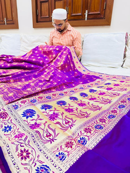 Pure Banarasi Satin Silk Waskat Buti Saree