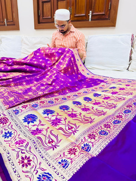 Pure Banarasi Satin Silk Waskat Buti Saree