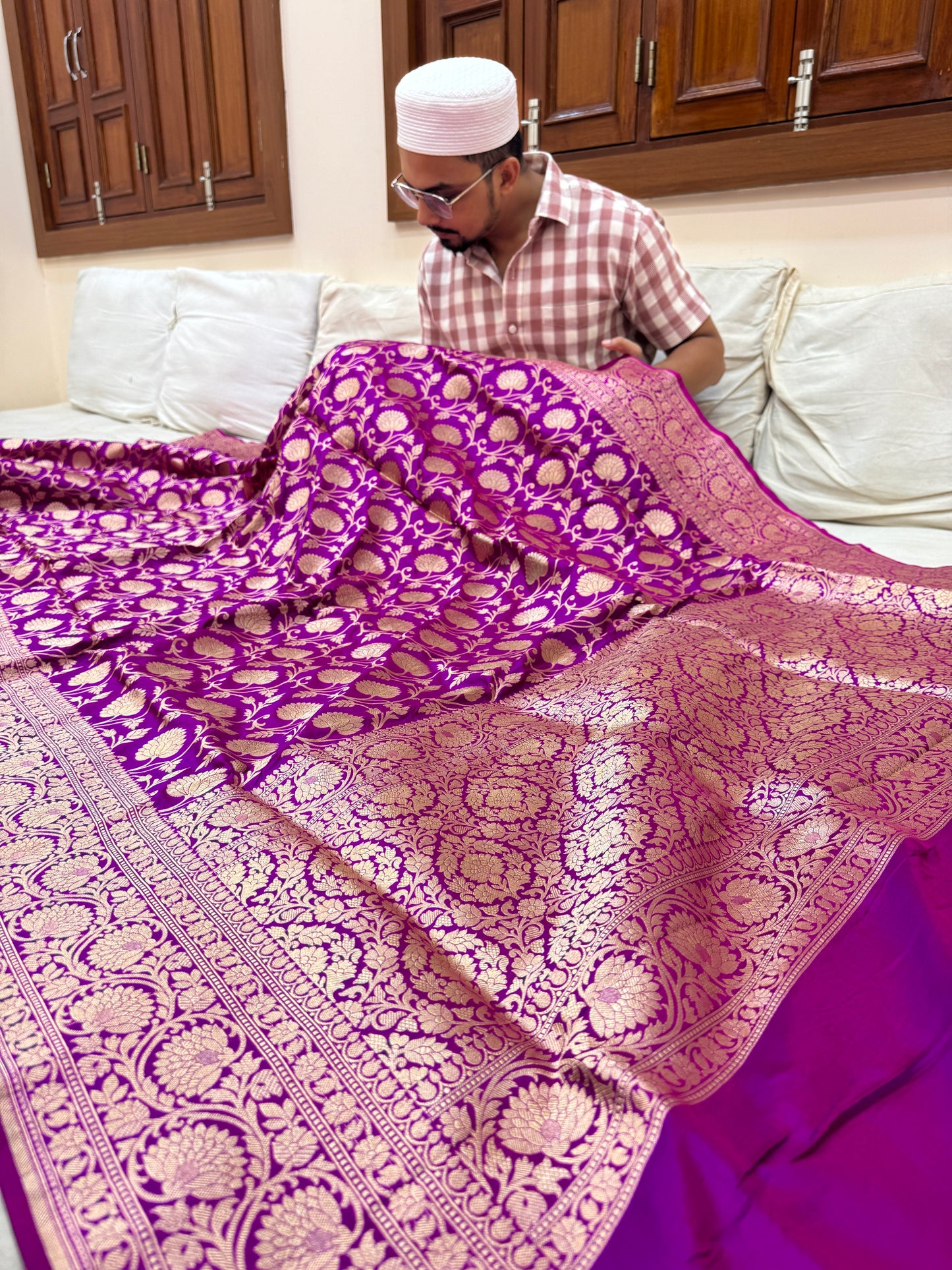 Pure Banarasi Katan Silk Jaal Saree