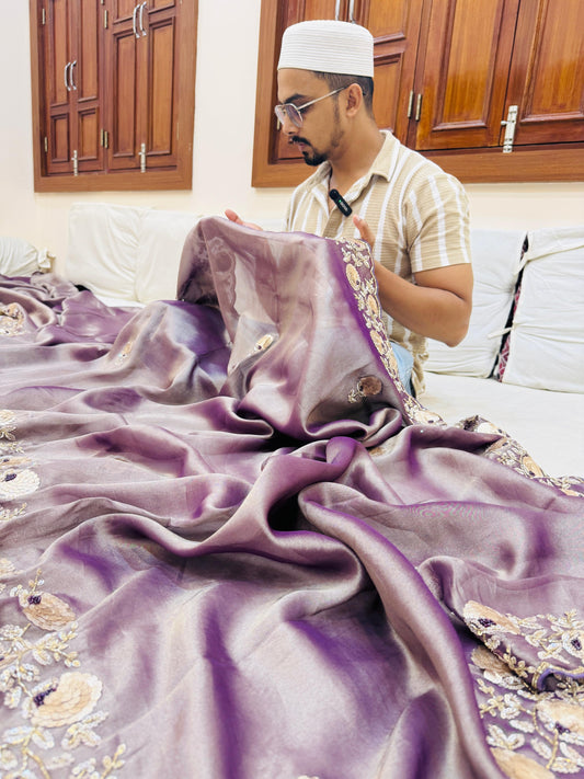 Pure Banarasi Tissue Silk Hand Embroidery Saree