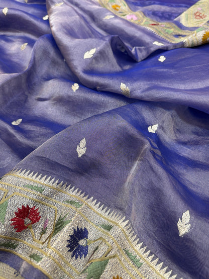 Pure Banarasi Tissue Paithani Embroidery Saree