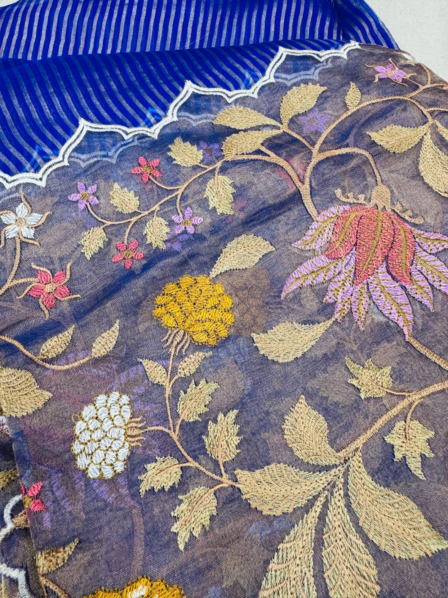 Pure Banarasi Kora Tissue Patch Work Embroidery Saree