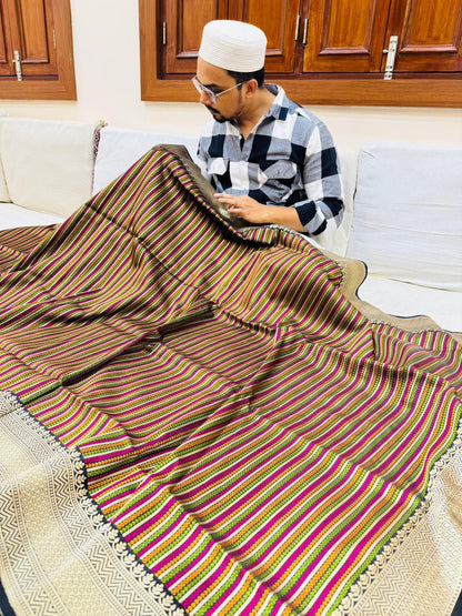 Pure Banarasi Katan Silk Stripe Sarees