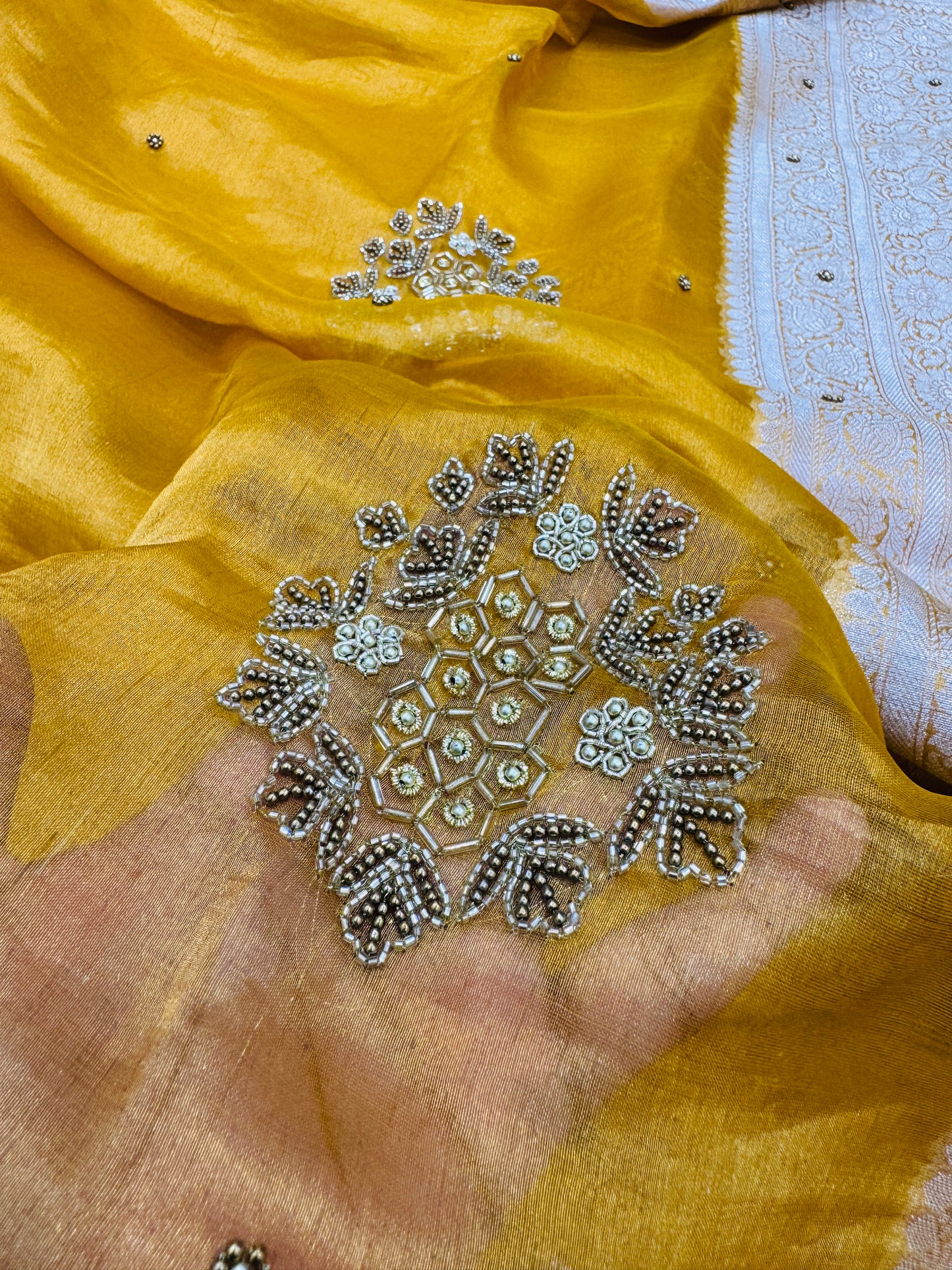 Pure Banarasi Tissue Silk Hand Embroidery Saree