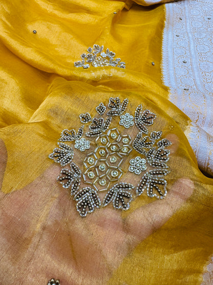 Pure Banarasi Tissue Silk Hand Embroidery Saree