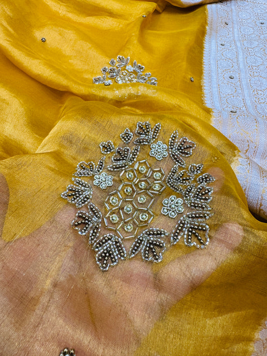 Pure Banarasi Tissue Silk Hand Embroidery Saree