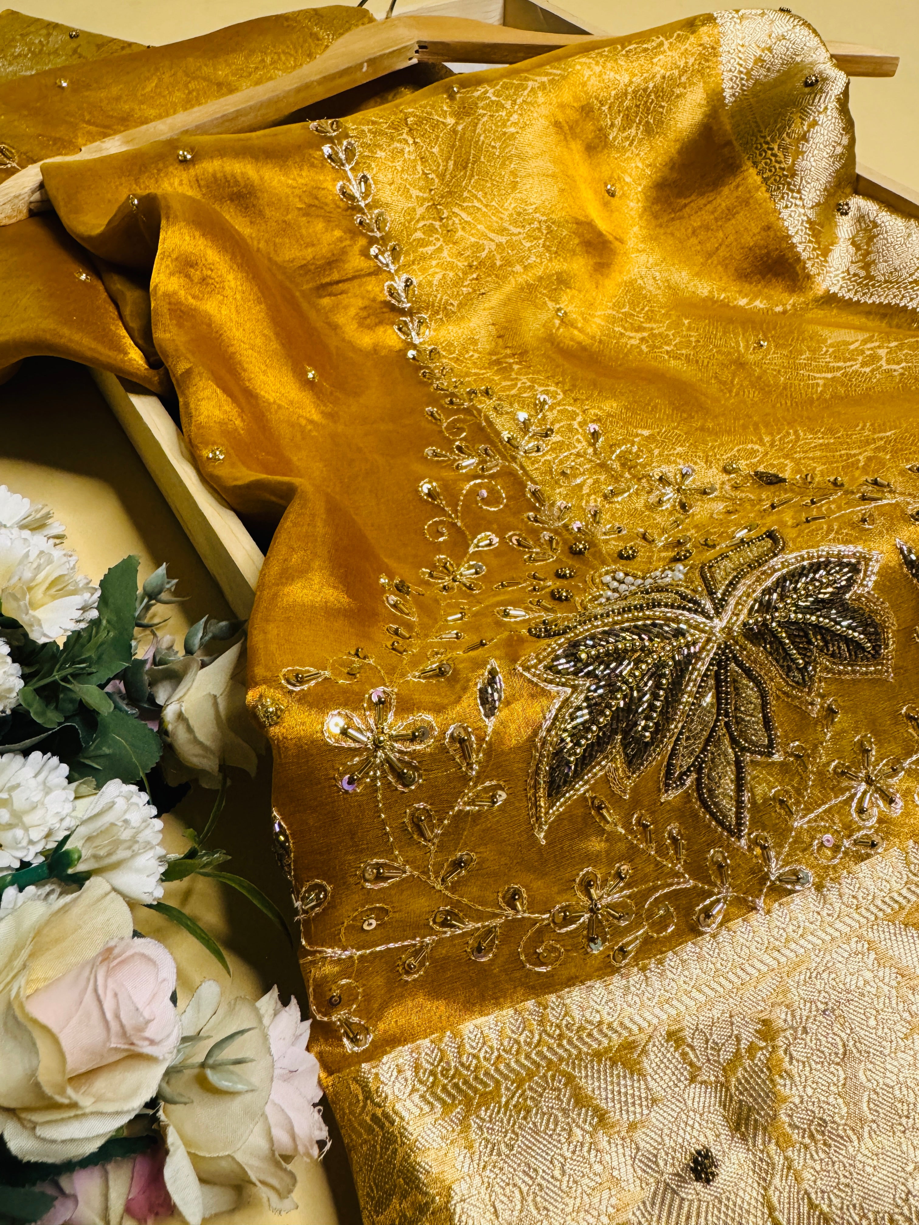Pure Banarasi Tissue Silk Hand Embroidery Saree