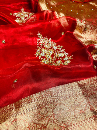Pure Banarasi Tissue Silk Hand Embroidery Saree