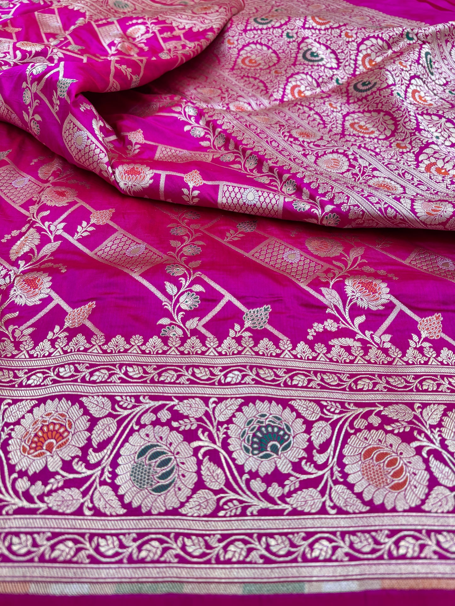 Pure Banarasi Katan Silk Alfi Meena Jaal Saree