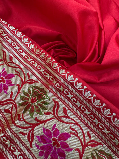 Pure Banarasi Satin Zari Waskat Jaal Saree