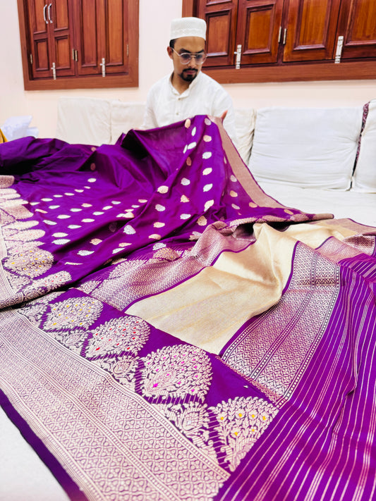 Pure Banarasi Katan Silk Kadhwa Buta Saree