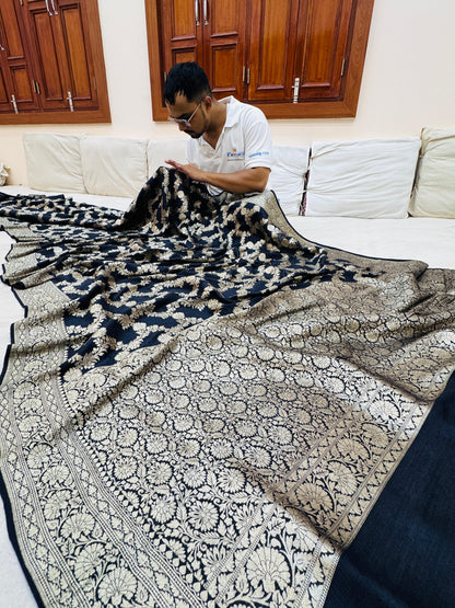 Pure Banarasi Munga Silk Jaal Saree