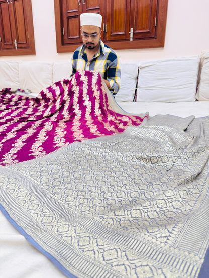 Pure Banarasi Munga Silk Cross Weaved Saree