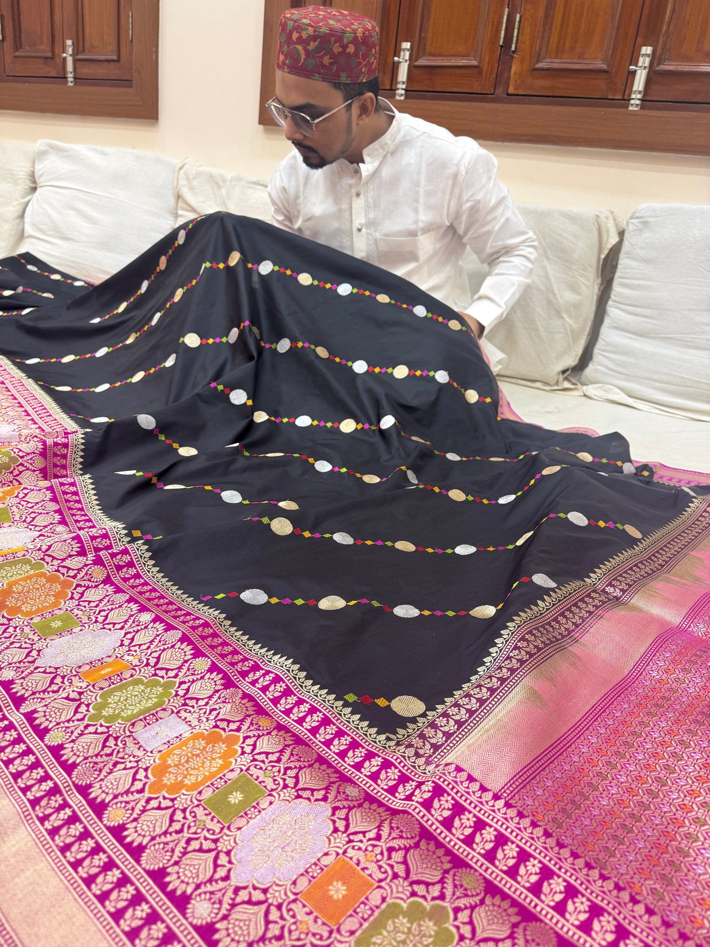 Pure Banarasi Katan Silk Mina Buti Skirt Border Saree